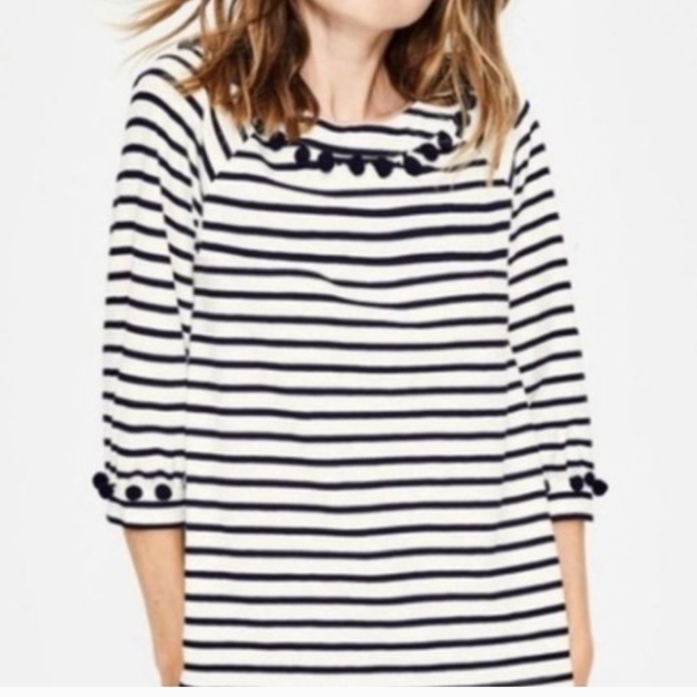 Boden Rosemary Jersey Breton Pom Top Size 6.